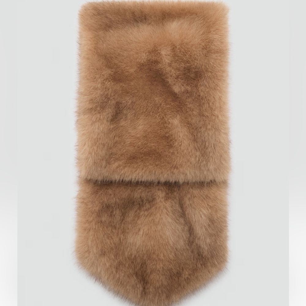 Mango faux fur scarf brown